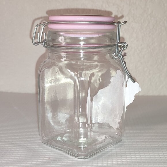 Clamp Jar Locking Lid Pink Secure Air Tight Small Clear Glass Jar cottagecore - Picture 1 of 9